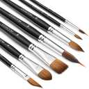 Watercolor Brush Set, Fuumuui 7pcs Professional Sable Paint Brushes with Extended Needle, Round Point, Flat, Dagger, Cat's Tongue for Watercolor, Acrylic, Gouache  Detail & Wash Painting (Black)