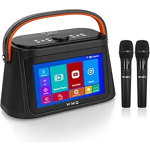 WMQ Karaoke Machine with 32GB Android Tablet, Smart Portable Karaoke Speaker with 10.1" Lyrics Touch Display and 300W Peak Power, 2 Wireless Mics, Professional Party Speaker for Gatherings