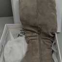 Shoe'N Tale Women's Knee High Boots Flat Low Heel Slouch Pointed Toe Winter Shoes with Side Zipper (8, Grey)