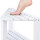 Shower Foot Rest 13 in, Bamboo Shower Stool for Shaving Legs,Corner Bath Shower Bench with Starage Shelf for Inside Small Shower Spaces-White