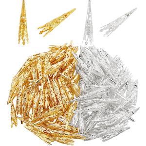 PH PandaHall 200 Pcs 2 Colors Long Flower Bead Caps Hollow Bead End Caps Bead Stoppers for Tassels Jewelry Making DIY Crafts Goddess Beads Dreadlock Beads for Hair BrSilver&Golden 1.6 Inch