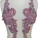 Handmade Rhinestone Applique Decorative Mesh Patch Corset Accessories are Suitable for Wedding Dresses 1 Pair/Set 4.7X15.7inches (Pink)