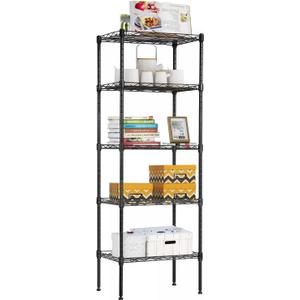 5 Tier Storage Shelves Wire Shelving Unit Adjustable Metal Shelf Heavy Duty Garage Storage Rack Wire Shelves Display Rack for Laundry Livingroom Kitchen, 16.7" L11.8" W47.6" H, Black