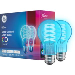 Cync GE A19 Direct Connect LED Light Bulb, Color Changing Smart Light, Matter Compatible, Compatible with Alexa and Google Home (2-Pack)