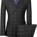 Mens Suits Slim Fit 3 Piece Double Breasted Tuxedo Suit Jacket Vest Pants Set for Wedding Prom (Medium, Gray Plaid)