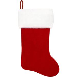 20 Inches Christmas Stockings Red Velvet with White Super Soft Plush Cuff Xmas Stockings Classic Personalized Stocking Decorations for Family Holiday Season Dcor (No Letter)