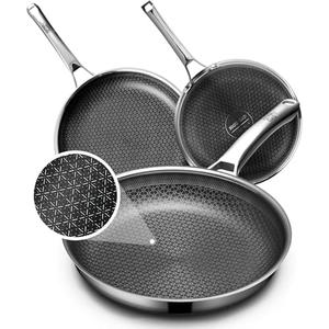 OATOFP Non Stick Frying Pans Set, Hybrid Skillet Set Nonstick (8+10+12inch), Pans for cooking, PFOA Free Stainless Steel Kitchen set,