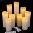 Flameless Candles Led Candles Pack of 9 (H 4" 5" 6" 7" 8" 9" x D 2.2") Real Wax Battery Candles with Remote Timer for Home Fireplace Decor Wedding Festival Decor (Ivory 9 Pack)