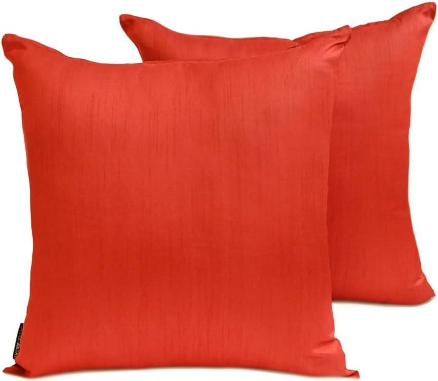 The HomeCentric Plain Pillow Covers Orange Pack of 2, 18"x18" (45x45 cm) Throw Pillow Cases, Art Silk Plain & Solid Throw Pillows for Sofa, Solid Pattern Modern Style - Orange Luxury