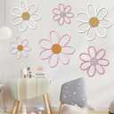 Thyle 6 Pcs Daisy Wall Decor Wooden Flower for Nursery,Pastel Color, 5.91 x 8.66 inches