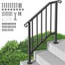 VEVOR Handrails for Outdoor Steps, 2 Step Stair Hand Rail Kit, Transitional Carbon Steel Railings with Installation Kit, Stair Rails for Seniors, Concrete Steps & Porch & Deck, Black Retro Arch, 37.4"L x 3.3"W