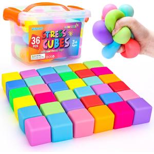 36 Pack Slow Rising Stress Cube, Dough Stress Balls Squishy Fidget Toys Bulk for Anxiety Relief, Soft Fidget Cube, Pull Stretch Squishy Toys for Classroom Prize, Party Favors for Kids Adults