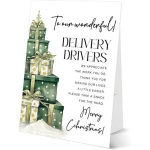Christmas Delivery Driver Thank You Tabletop Sign, To Our Amazing Delivery Drivers, Include One 811 Sign with holder, Christmas Decoration Supplies, Winter Holiday Deliverys Driver Snack Decor - WZ09