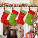 Whaline 4 Pack 18 Inch Christmas Stocking Red Green Felt Hanging Stocking Big White Snowflake Xmas Stocking Decor Treat Bag Candy Pouch Holder Favor for Fireplace Gift Present Xmas Tree Decor
