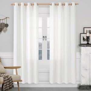 LAMIT White Linen Curtains for Living Room, Light Filtering Panels, Grommet Privacy Protected Sheer Linen Curtains for Bedroom/Kids' Room, Set of 2 Panels, 52 x 80 Inch