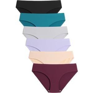 Caterlove Women's Seamless Underwear No Show Stretch Bikini Panties Silky Invisible Hipster 6 Pack (Small, 6 Pack C)