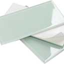 Peel and Stick Glass Subway Tiles 3 x 6 Inch Glass Tiles for Backsplash, Kitchen Bathroom Backsplash Wall, Light Green Pack of 40 Pieces, 5sq.ft