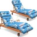 2 Pack Outdoor Chaise Lounge Chair Cushion 75.1 x 22.8 x 4.7 Inches 100% Waterproof Replacement Cotton Patio Pool Lounge Chair Cushion for Outdoor Furniture with Ties, Blue Leaf