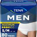 TENA Protective Incontinence Underwear for Men, Maximum Absorbency, Disposable Men's Underwear, Small/Medium, White, 80 Count