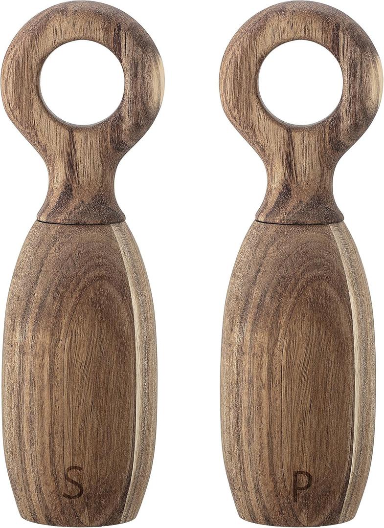 Bloomingville Brown Acacia Wood Salt & Pepper Mills,8 Inch (Set of 2)