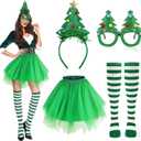 Women's Christmas Tree Costume Set - Green Tutu Skirt, Headband, Stockings, Glasses - Adult, Female - Christmas Party Costume