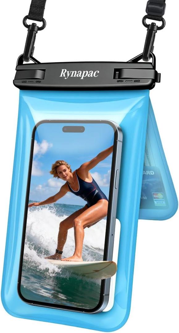 Rynapac IPX8 Waterproof Phone Pouch Floating, [Up to 8.5''] Double Space Waterproof Phone Case with Adjustable Lanyard for iPhone 17 16 15 Pro Max, Cell Phone Dry Bag for Beach Cruise Ship Essentials