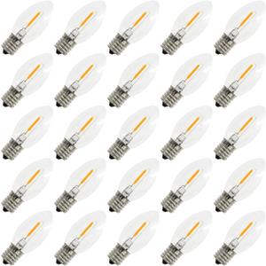 C9 Replacement LED Light Bulbs, 0.6W Equivalent to 7W, White Warm 2200K String Lights Bulb for Indoor Outdoor Patio Decor, E17 Candelabra Screw Base LED Edison Bulbs - 25 Pack (C9-25pack)