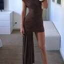 Kwunbwa Women's Sleeveless Ruched Maxi Dress Sexy Irregular Bodycon Casual Elegant Club Party Cocktail Long Dresses (Brown) XL