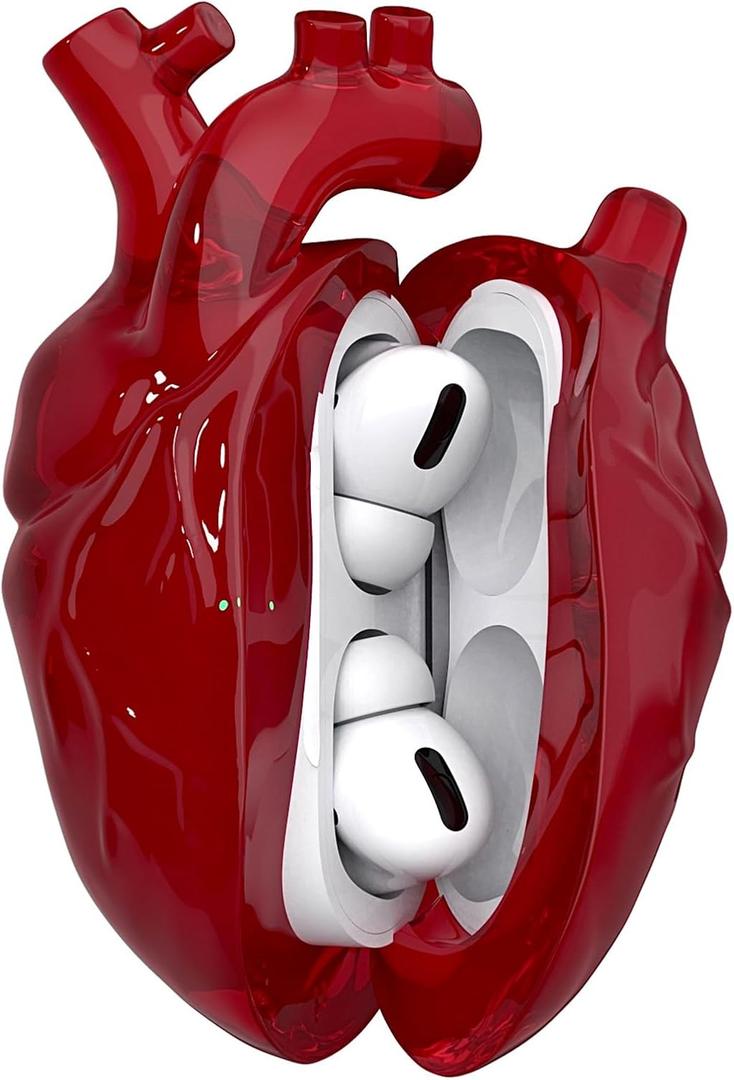 Heart-Shaped Liquid Silicone Protective Case for AirPods Pro 2/1  Drop-Proof Cover with Metal Hook, Compatible with AirPods Pro Charging Case (Red)