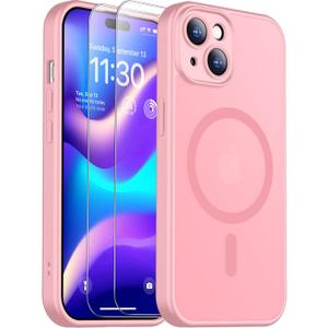 SPIDERCASE for iPhone 15 Plus Case, Magnetic Translucent Matte Case with 2PCS Tempered Glass Screen Protector Slim Phone Case for iPhone 15 Plus 6.7'', Pink