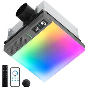 Smart Bathroom Exhaust Fan with Bluetooth Speaker and Light & Humidity Sensor, Powerful 230CFM Exhaust Fan with Alexa/App/Remote Control, Auto-On Humidity & Odor Sensor, 2.0 Sone (Grey), Standard