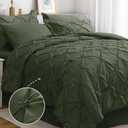 JOLLYVOGUE Olive Green Queen Size Comforter Sets 7 Pieces, Pintuck Bed in a Bag Comforter Set for Bedroom, Bedding Comforter Sets with Comforter, Sheets, Ruffled Shams & Pillowcases (Queen(88"x 88"))