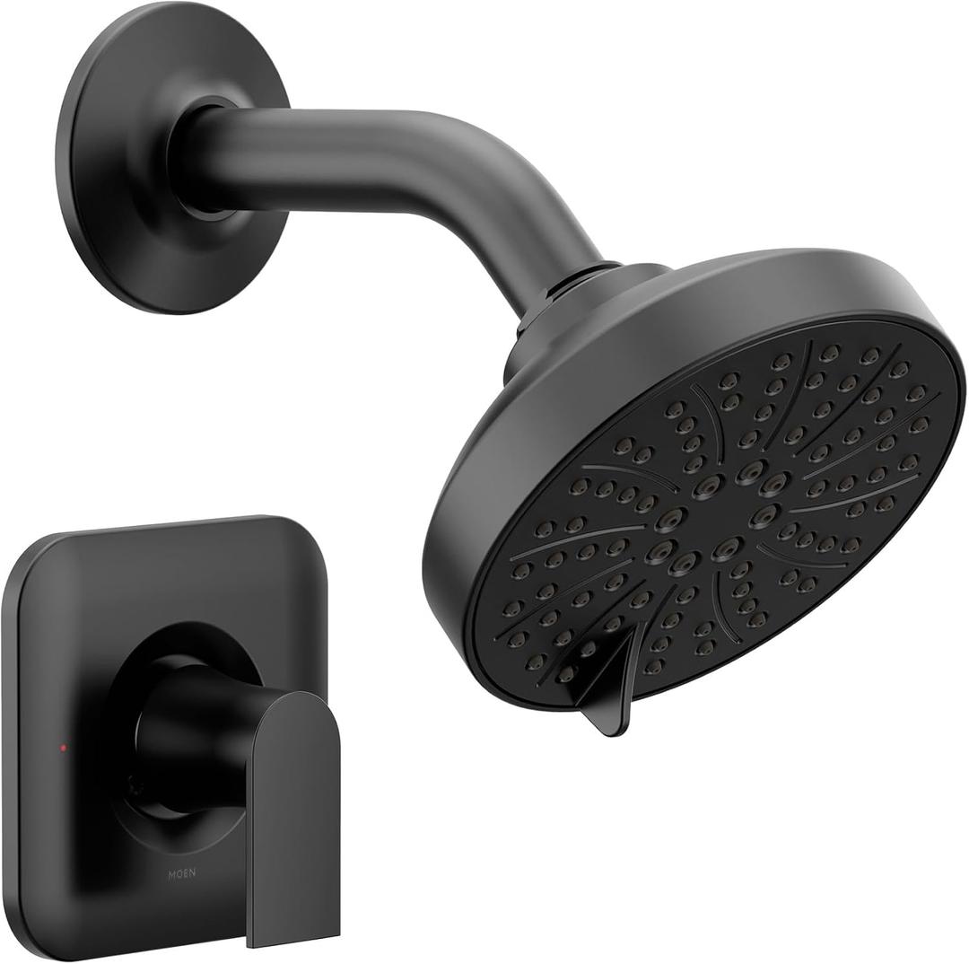 Moen Genta LX Pressure Balancing Eco-Performance Modern Shower Trim with Showerhead and Lever Handle, Posi-Temp Valve Required, Matte Black, T2472EPBL