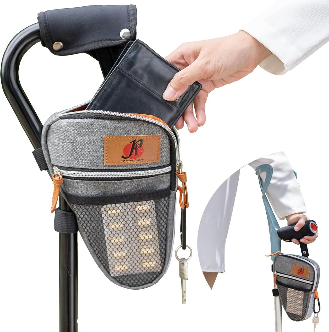 PF Quad Cane Bag for Men or Women - Multifunctional Cane Accessory with Soft Touch Handle Cover, Adjustable Walking Cane Bag, Gray PF Quad Cane Bag for Men or Women - Multifunctional Cane Accessory with Soft Touch Handle Cover, Adjustable Walking Cane Bag, Gray