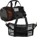 2 Pack Mesh Duffle Bag with Pocket and Shoulder Strap for Summer, Gym, Sports, Travel (Black, 18.2 x 10.5)