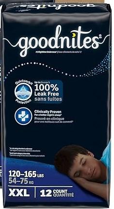Goodnites Boys' Nighttime Underwear, Size XXL (120-165 lbs), 12 Ct