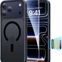 3 in 1 Magnetic Shockproof for iPhone 17 Pro Max Case, [Fit for MagSafe] [TOP Military Protection] 1X Screen Protector+1X Wrist Strap, Camera Control Cover for iPhone 17 ProMax Translucent Black