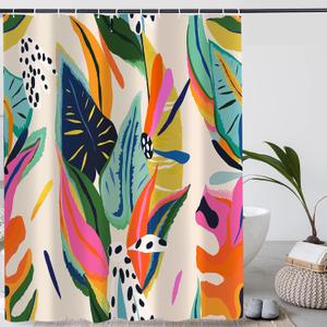 Colorful Abstract Shower Curtain, Floral Boho Modern Asthetic Plant Bathroom Curtain, Waterproof Polyester Fabric Shower Curtain Set with Hooks 72x78 Inch