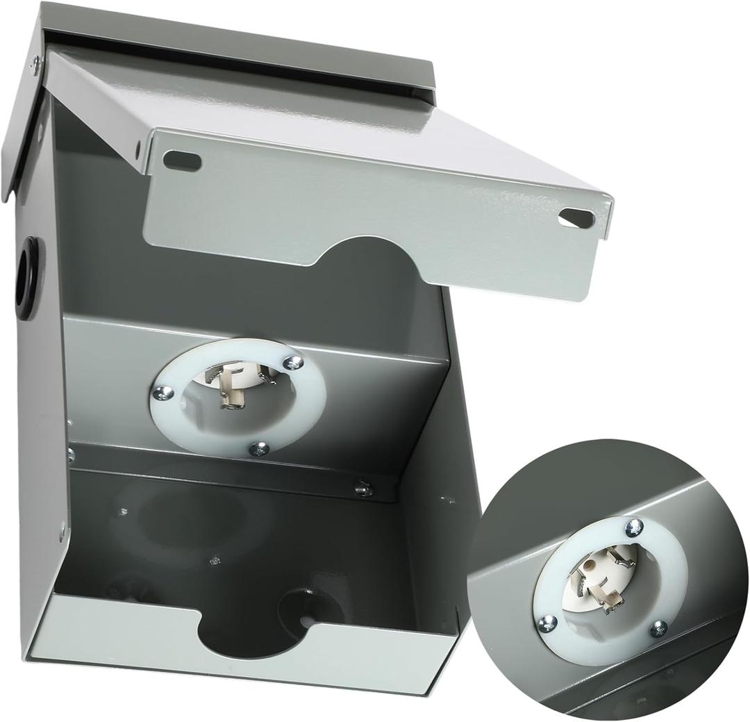 Blulu 50 Amp Power Inlet Box Pre-Drilled Generator Inlet Box Compatible with NEMA SS2-50P 3-Prong Locking Generator Plug Outdoor Weatherproof 125/250V, 12500W Ready for Houses Emergency RV Receptacle