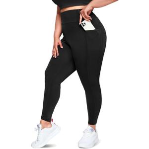 Happy.angel Plus Size Leggings with Pockets for Women, High Waisted Capri Yoga Workout Pants Cropped Tights, (XX-Large, Black)