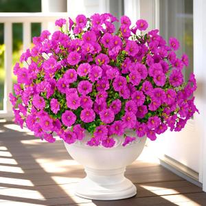 Yastouay Artificial Flowers for Outdoors, 14 Bundles Fake Outdoor Flowers, UV Resistant Artificial Plants & Flowers for Decoration, Fuchsia Realistic Morning Glory for Outdoor Porch Garden Decoration