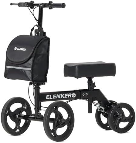 ELENKER Steerable Knee Walker Deluxe Medical Scooter for Foot Injuries Compact Crutches Alternative (Bright Black)