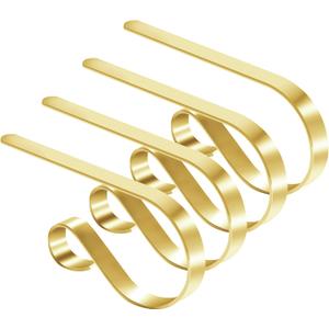 TAROSE Stocking Holders for Mantle, Christmas Stocking Holder Set of 4, Mantle Clip Fireplace Hooks Hanger for Christmas Party Decoration Supplies (Gold)