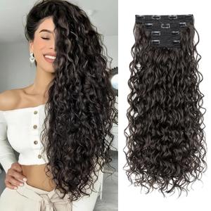 REECHO Curly Hair Extensions, 4PCS 24 inch Clip in Hair Extensions Lace Weft Short Curly Hair Extension Clip Ins Invisible Natural Hairpieces for Women, Off Black