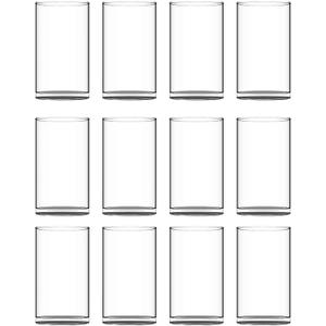 Set of 12 Clear Glass Cylinder Vases (2 Sponge Brushes Included), 3.5 W x 6 H, Flowers Vases, Decorative Centerpieces for Home, Events or Weddings