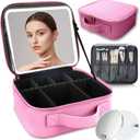 Makeup Bag with Led Mirror,with 3 Color Setting & 10x Magnifying Mirror, Portable Storage and Adjustable Dividers Travel Makeup Bag,for Women and Makeup Artists Large Makeup Cases-Dark Pink