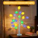 Easter Decorations Set of 2 Lighted 24 Inch Artificial Tree with 24pcs Easter Eggs, Colorful Easter Decor LED Lights, Light Up Tabletop Bonsai Tree for Table Home Holiday Spring Decors