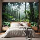 -Tropical Rainforest Forest Backdrop Large Fabric Living Room Wallpaper Green Jungle Bedroom Bathroom Wall Mural- 137"x96" not Peel and Stick (Y19)