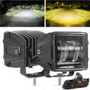 3Inch 100W Dual Color Cube LED Pod Lights with With DT Plug Wiring Harness Kit, White Offroad & Amber Square Fog Lamp, Flood Hood Ditch Light Fit for Trucks Jeep SUV SXS Ford F150 Tacoma Raptor