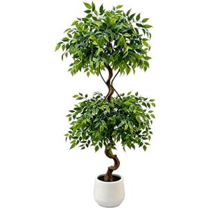 6FT Artificial Ficus Tree Faux Plants Indoor with White Pot | Lifelike Dense Leaves, Easy Snap-fit Assembly, No Watering, No Pruning, Faux Ficus Trees for Living Room Office